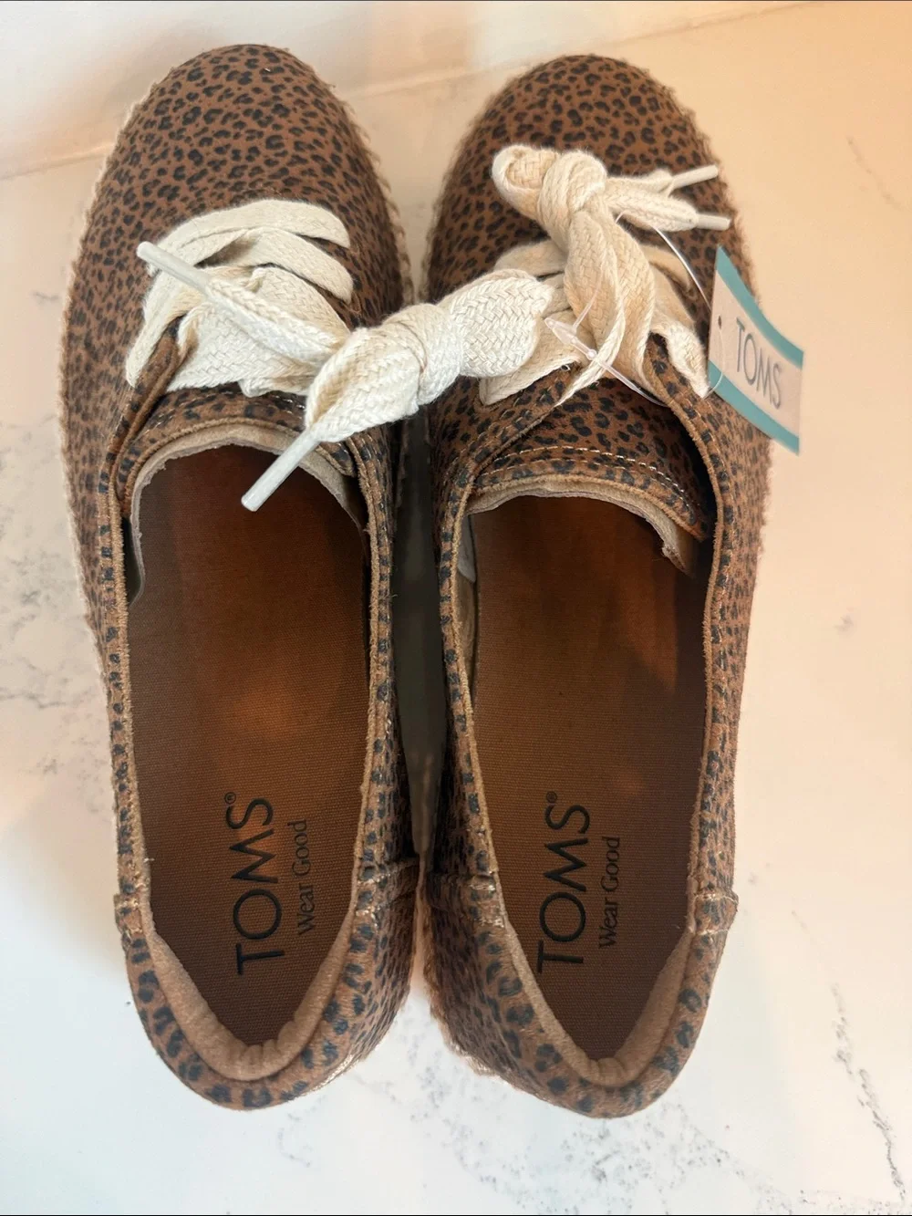 TOMS Valencia Lace-Up Platform Espadrille in Toffee Leopard Print size 9 NWT